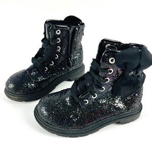 JOJO Siwa Little girls Black Sparkly Rainbow Glitter Zip-Up Boots with Bow SZ 8
